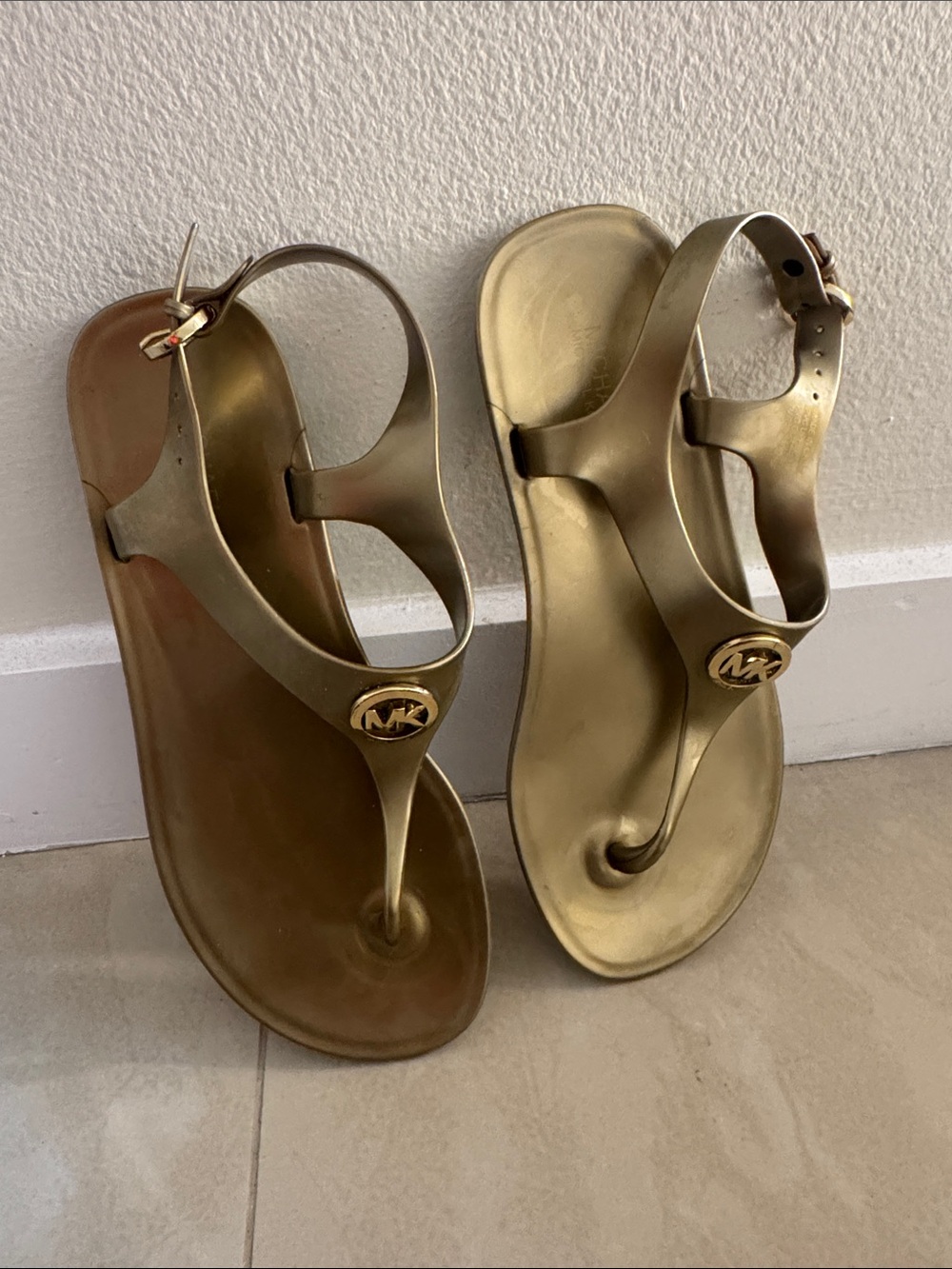 Michael Kors Metallic Gold T-Strap Jelly Sandals